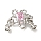 Brass Fold Over Clasps, Micro Pave Pink Cubic Zirconia, Flower, Platinum, 40mm