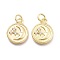 Brass Micro Pave Cubic Zirconia Pendants, with Jump Ring, Flat Round with Moon, Clear, Real 18K Gold Plated, 15.3x12x2.3mm, Jump Rings: 5x0.7mm, Inner Diameter: 3.3mm