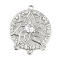 Brass Pave Clear Cubic Zirconia Chandelier Component Links, Hollow Flat Round with Flower, Platinum, 18.5x15x3.5mm, Hole: 1mm