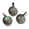 Natural Green Aventurine Pendants, with Brass Findings, Flat Round, 26.5x23x9mm, Hole: 8x5mm