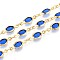 Brass Oval Link Chains, with Glass, Soldered, with Spool, Long-Lasting Plated, Golden, Royal Blue, 13.5x5x2~2.5mm, about 32.81 Feet(10m)/Roll
