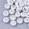 Plating Acrylic Beads, Silver Metal Enlaced, Horizontal Hole, Flat Round with Letter, White, Letter.N, 7x4mm, Hole: 1.2mm, about 3600pcs/500g.