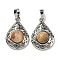 Natural Picture Jasper Pendants, Rack Plating Brass Hollow Teardrop Charms, Cadmium Free & Lead Free, Platinum, 29.5x19.5x7.5mm, Hole: 7.5x5mm