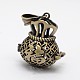 Filigree Lucky Money Bag with Blessing Brass Cage Pendants KK-N0093-08AB-RS-1