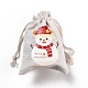 クリスマスコットンクロス収納ポーチ  長方形巾着袋  キャンディーギフトバッグ用  雪だるま模様  13.8x10x0.1cm ABAG-M004-02D-3