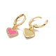 Orecchini pendenti a forma di cuore con zirconi chiari e smalto rosa EJEW-C030-11G-2