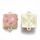 合金リンクコネクター  宝石とエナメル  正方形  ライトゴールド  ピンク  20x14x5~8mm  穴：1.5mm ENAM-S016-35F-2