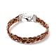 Cowhide Leather Braided Twist Rope Shape Cord Bracelets with Brass Clasp for Women BJEW-JB09110-4