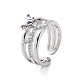 Violet Cubic Zirconia Butterfly Open Cuff Ring RJEW-C061-01P-1