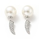 Clear Cubic Zirconia Horn with Acrylic Pearl Front Back Stud Earrings EJEW-G295-02B-P-1