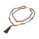 Doppelschichtige Halskette aus runden Holz- und gemischten Edelsteinperlen mit Magnetverschluss aus Messing NJEW-JN03857-1