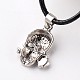 Skull with Rose Alloy Pendant Necklaces NJEW-E075-04-3