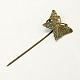 鉄のかんざしヘアスティックパーツ  真鍮の蝶トレイ付き  ニッケルフリー  アンティークブロンズ  58mm IFIN-I010-AB-NF-1