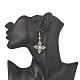 Boucles d'oreilles pendantes croix fleurie perlées de rocailles de verre avec perle coquillage ronde EJEW-MZ00033-3