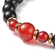 Cornaline d'agate rouge naturelle (teintée et chauffée) et bracelet extensible de perles rondes en onyx noir BJEW-JB08642-4