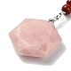 Porte-clés pendentif hexagone en quartz rose naturel G-Z033-02C-P-2