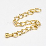 Brass Chain Extenders, with Teardrop Charms, Golden, 65~70x3x1.5mm, Hole: 3x2mm3x2mm