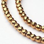 Non-Magnetic Synthetic Hematite Beads Strands, Vacuum Plating, Faceted(64 Facets), Round, Golden Plated, Gold, 2mm, Hole: 1mm