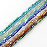 Стеклянные бусины, гальваническое покрытие, кристалла Suncatcher, граненые, шайба, разноцветные, 4x3 мм, отверстие : 1 мм, около 140~145 шт / нитка, 18.9 дюйм