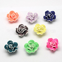 Handmade Polymer Clay Beads, Half Drilled Beads, Mushroom with Flower,  Mixed Color, 16.5~19.5x11~13x11~13mm, Half Hole: 0.7~1mm
