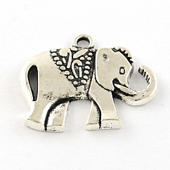 Pendenti della lega stile tibetano elefante,  cadmio& piombo libero, argento antico, 21x25x2.5mm, Foro: 2 mm, circa 455pcs/1000g