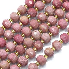 Perline Rodocrosite naturale fili, con perline semi, sfaccettato, lanterna, 8~8.5x6.5~7mm, Foro: 0.6 mm, circa 44pcs/filo, 15.16'' (38.5 cm)