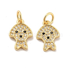 Dijes de circonio cúbico transparente con micro pavé de latón para perros, con anillo de salto, sin plomo y cadmio, dorado, 13x9x1.5mm, agujero: 3.4 mm