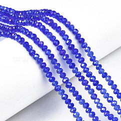 Galvanisieren Glasperlen, ab Farbe plattiert, facettiert, Rondell, Blau, 4x3 mm, Bohrung: 0.8~1 mm, ca. 105~110 Stk. / Strang, 38~39 cm
