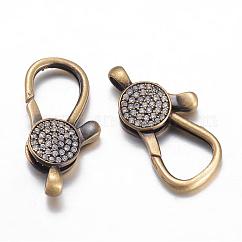 Ottone micro spianare zirconi fermagli aragosta artiglio, bronzo antico, 25x14x4.5mm, Foro: 3x2 mm