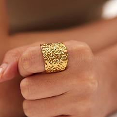 Bagues de manchette larges texturées réglables en acier inoxydable 304 avec plis pliés pour femmes, tendance et polyvalent, véritable 18k plaqué or, 18mm