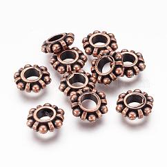 Perline in lega distanziali, cadmio & nichel &piombo libero, fiore, rame rosso, 11x4mm, Foro: 5 mm