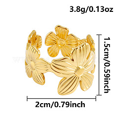 Bagues ouvertes en acier inoxydable 304 pour femmes, fleur, véritable 18k plaqué or, 15mm, diamètre intérieur: 20 mm