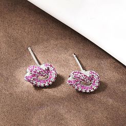 Серьги-гвоздики из латуни с микропаве из кубических цирконий&nbsp;EJEW-C174-01P-02