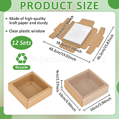 Boîtes à tiroir carrées pliables en carton kraft avec couvercle en plastique transparent&nbsp;CON-WH0100-57C