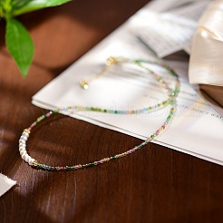 Женские бусины из ограненного круглого натурального зеленого турмалина и стеклянного жемчуга диаметром 2 мм&nbsp;YX9478