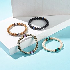 Bracciale elasticizzato con perle tonde in pietra mista naturale e sintetica&nbsp;BJEW-JB07128