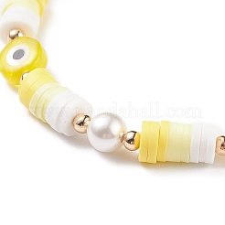 2 pz 2 braccialetti di perline intrecciati in argilla polimerica heishi surfer set con malocchio a lume&nbsp;BJEW-TA00083-01