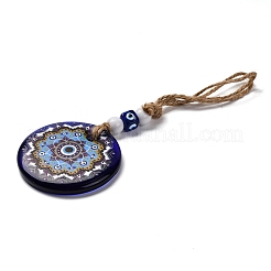 Pendentif rond et plat en lampwork avec décoration en forme de mauvais œil&nbsp;HJEW-Z005-01C