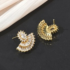 Orecchini a perno da donna a forma di ventaglio in ottone e zirconi cubici trasparenti&nbsp;KK-CBA36A2-13G