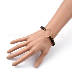 Bracelets en perles extensibles rondes en oeil de tigre naturel&nbsp;BJEW-JB05408-05