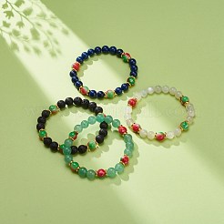 Braccialetto elasticizzato con perline rotonde in resina e pietre preziose da donna&nbsp;BJEW-JB08665