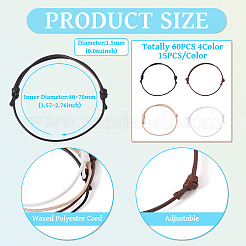 60шт 4 цвета регулируемый корейский вощеный полиэстеровый шнур для изготовления браслета&nbsp;AJEW-CW0001-05