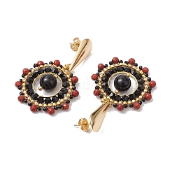 Pendientes estilo bohemio de jaspe rojo natural y ónix negro&nbsp;EJEW-MZ00281-02