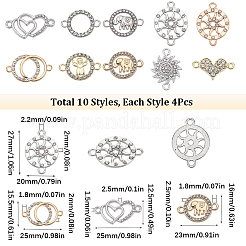 40 Stück 10 Stile Legierungsverbinder-Charms mit Kristall-Strass&nbsp;ALRI-SC0001-34