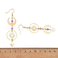 Pendientes colgantes de latón y amatista natural&nbsp;EJEW-TA00832