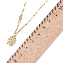 2 pz 2 colori ottone micro pavé zirconia cubica trasparente pendente a foglia 304 acciaio inossidabile catena collane per le donne&nbsp;NJEW-JN05993