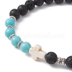 Braccialetto elasticizzato con croce di turchese sintetico&nbsp;BJEW-JB09765-01