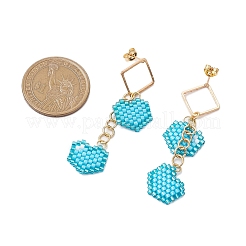 Boucles d'oreilles à tige en forme de cœur avec perles de verre faites à la main&nbsp;EJEW-MZ00279-02