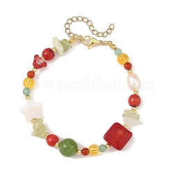 Weihnachtliche Armbänder aus Edelsteinen und Naturperlen für Damen&nbsp;BJEW-TA00769