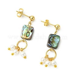 Boucles d'oreilles pendantes en nacre d'ormeau et perles de nacre&nbsp;EJEW-JE07327-02
